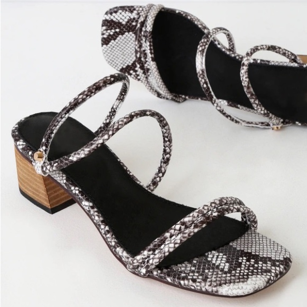 Ziva White & Brown Snake Print Block Heel Sandals